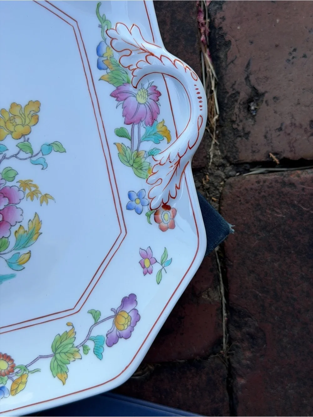 SPODE Famille Rose White Ceramic Octagonal Serving Platter Dish Plate England